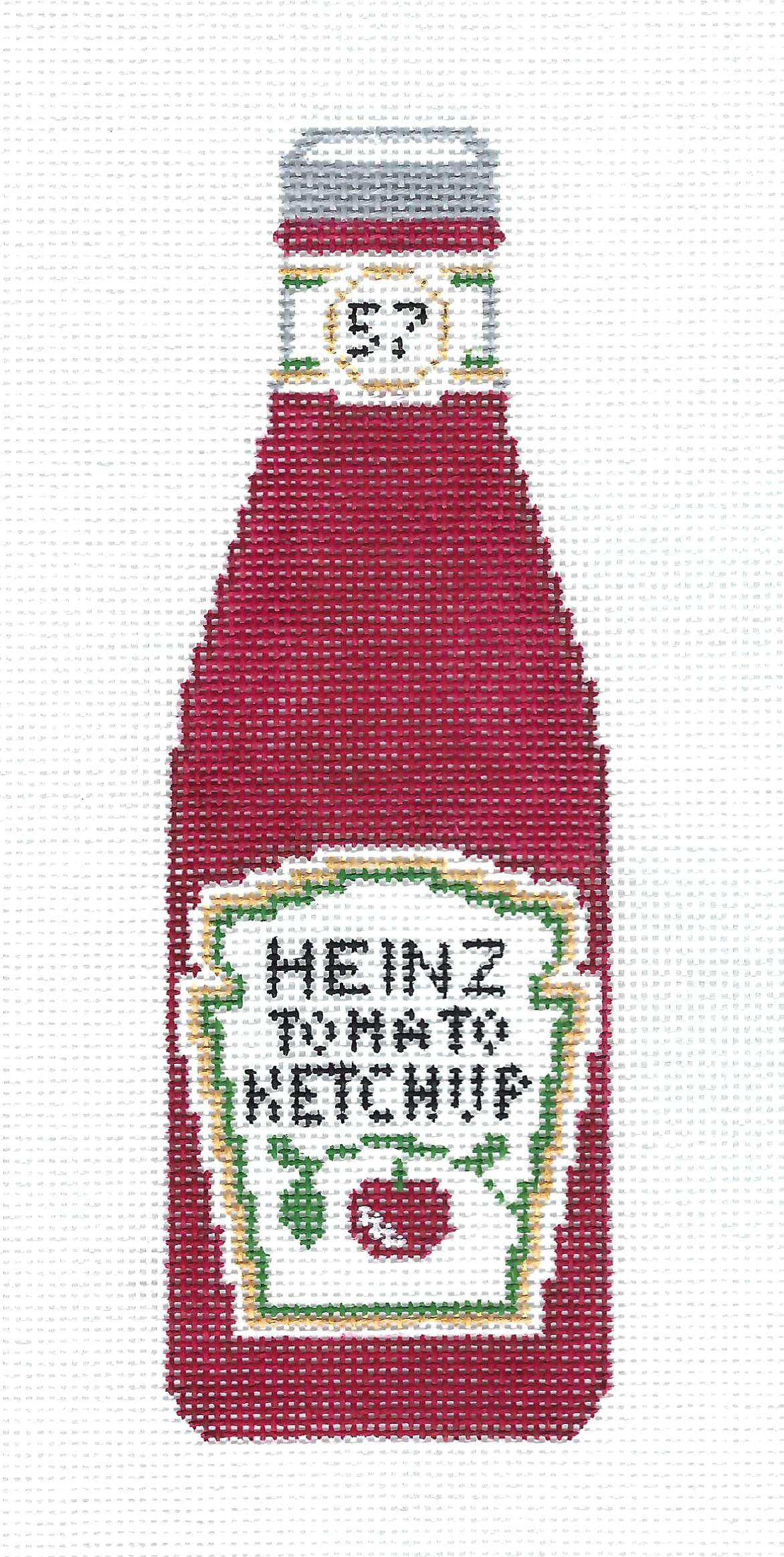 Heinz Tomato Ketchup Bottle in Red handpainted Needlepoint Canvas