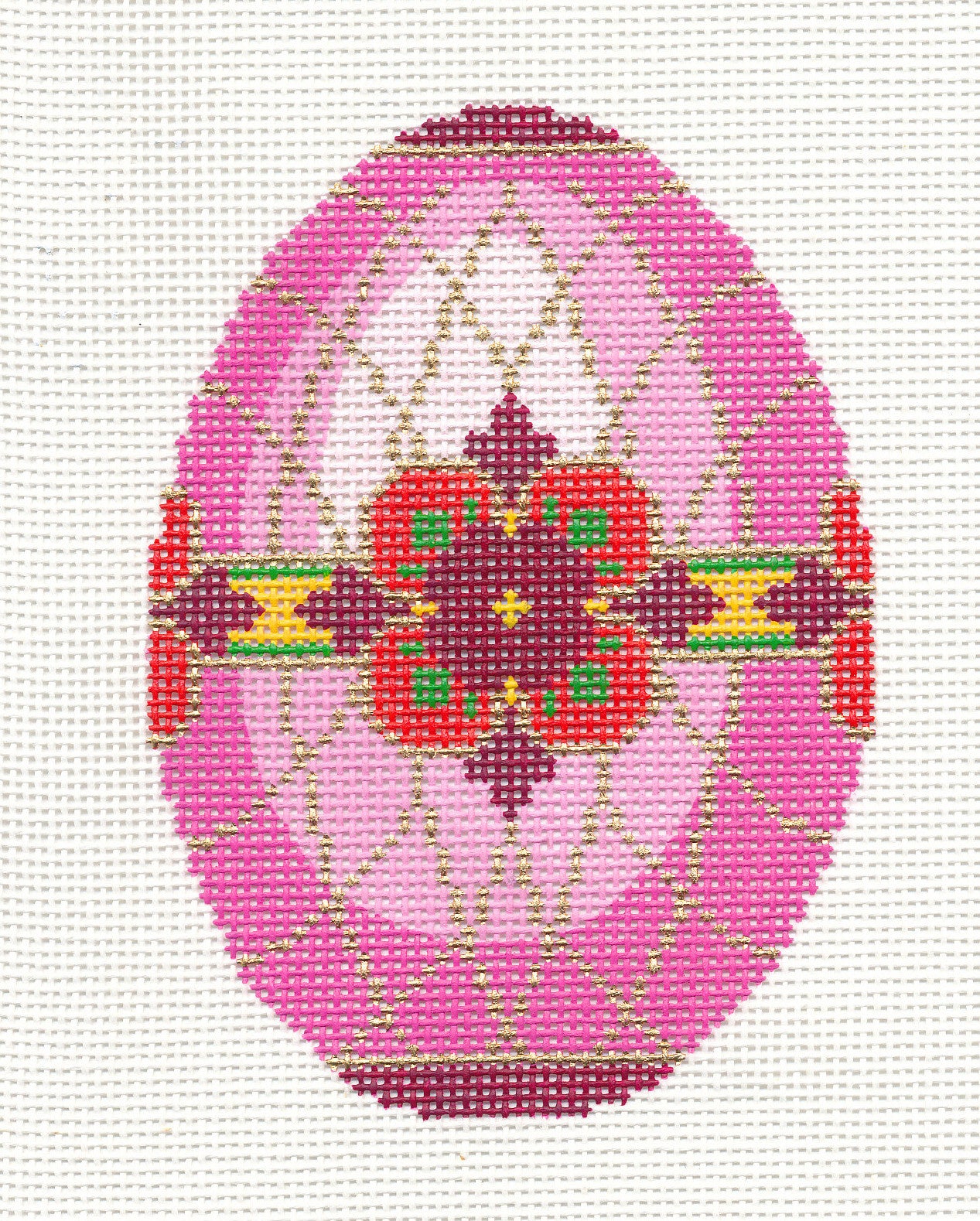 Faberge Egg ~ Elegant Jeweled Rose Pink EGG handpainted 18 Mesh Needlepoint Canvas Ornament by LEE