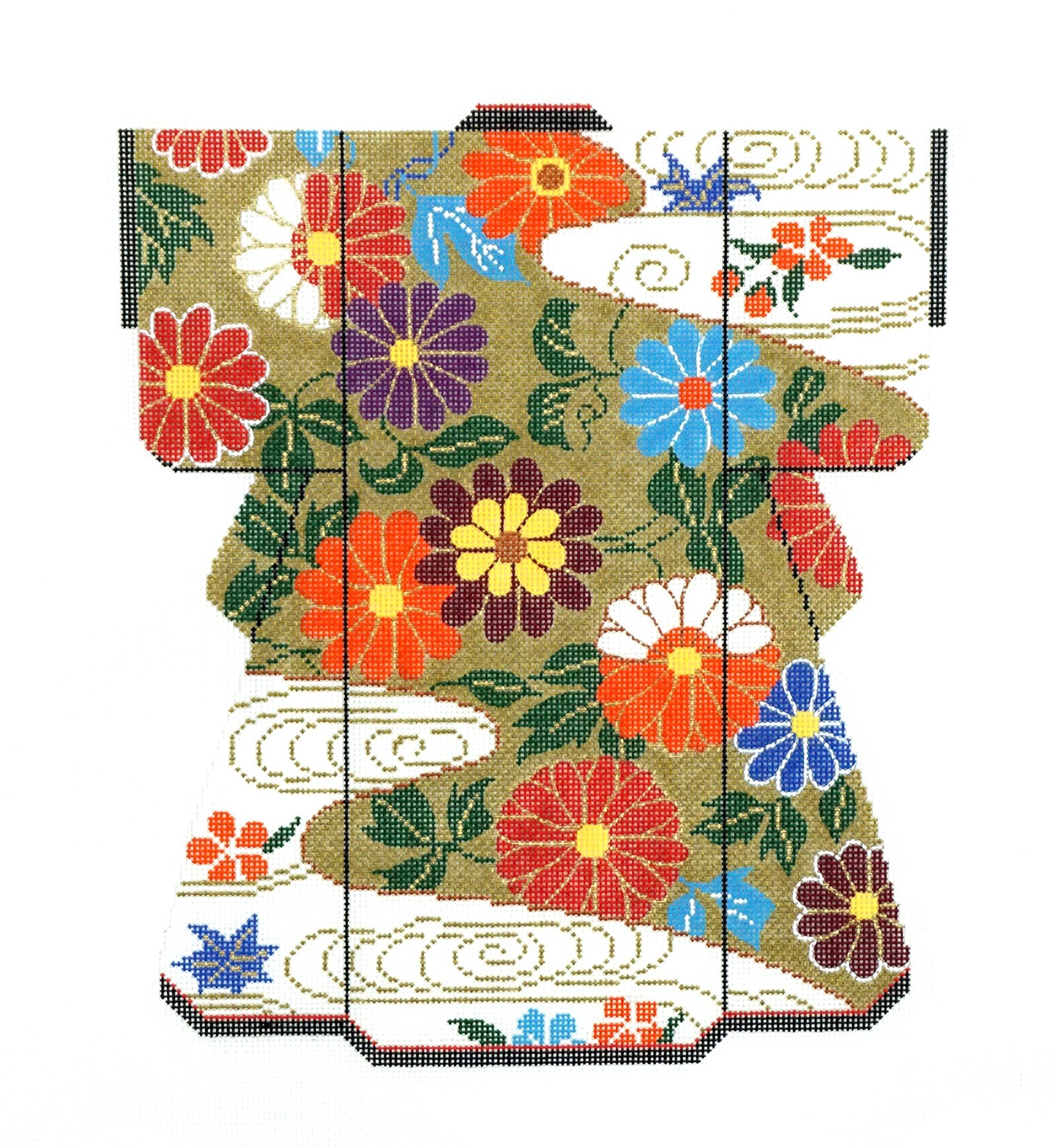 Large Kimono ~ Elegant Floral Medallions LG. Japanese Kimono handpainted Needlepoint Canvas by LEE