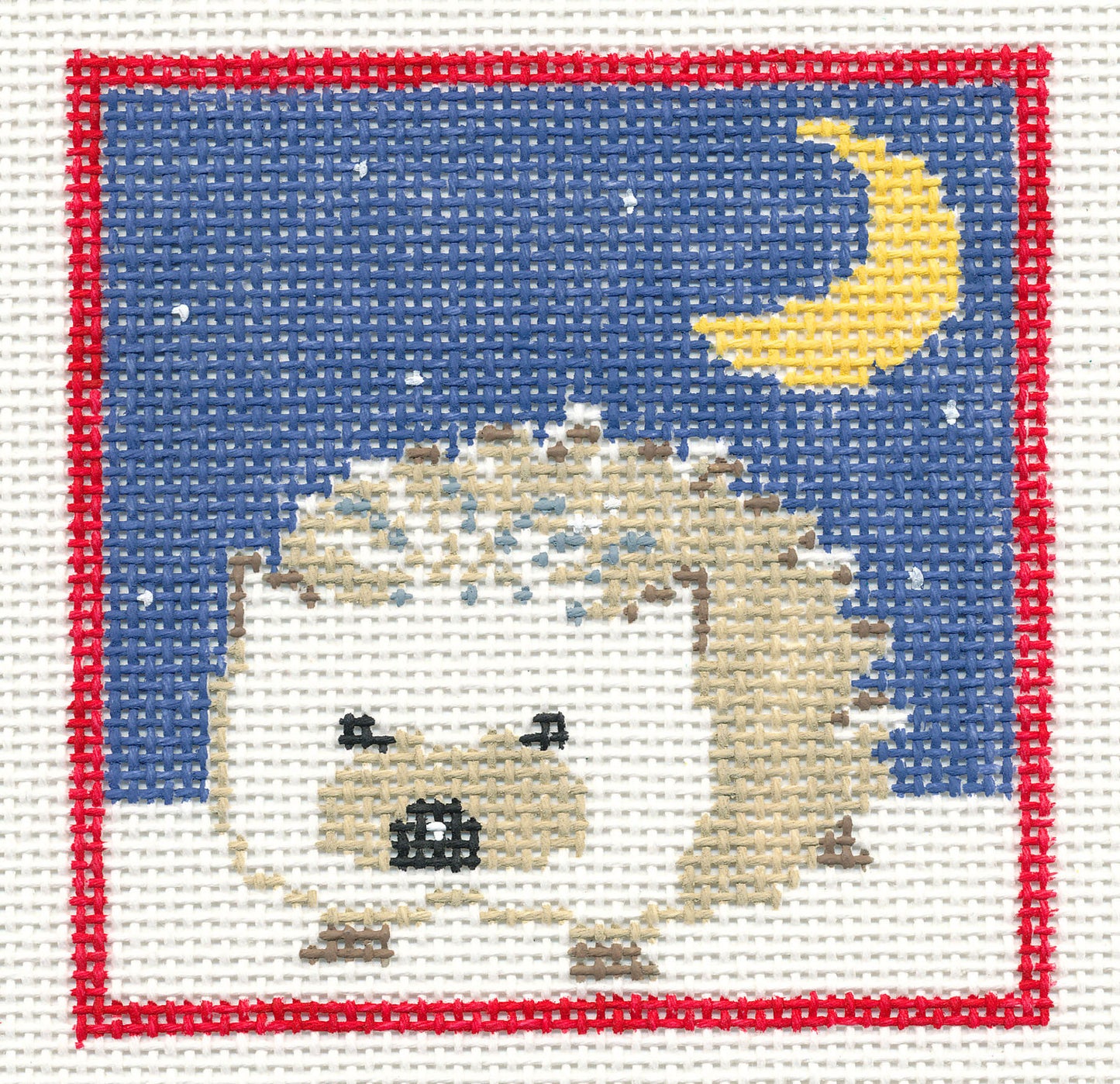Hedgehog Canvas ~ Hedgehog in Night Sky handpainted Needlepoint Canvas by Kathy Schenkel