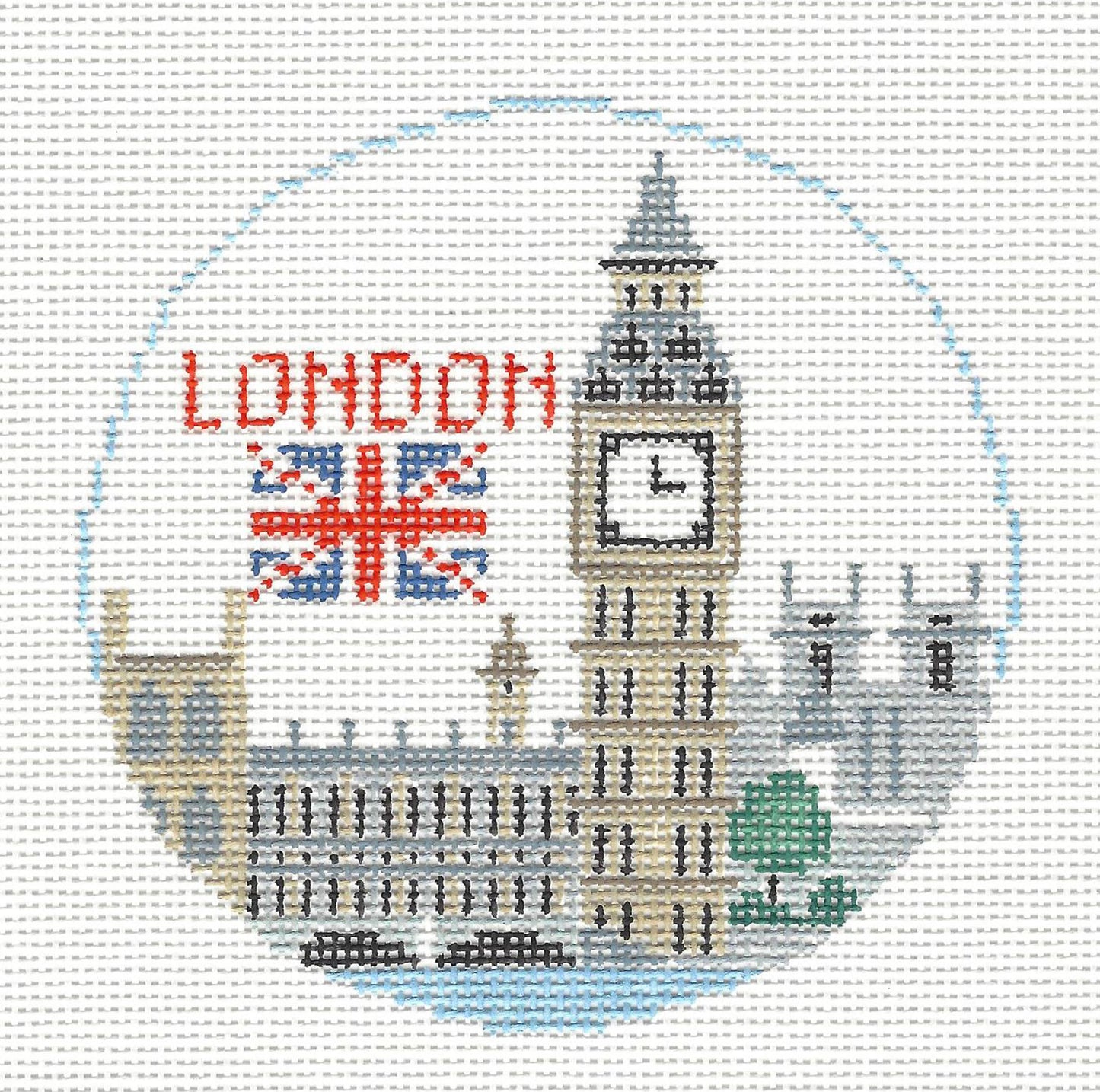 Travel Round ~ London, England Big Ben Tower handpainted 18 Mesh Needlepoint Canvas by Kathy Schenkel