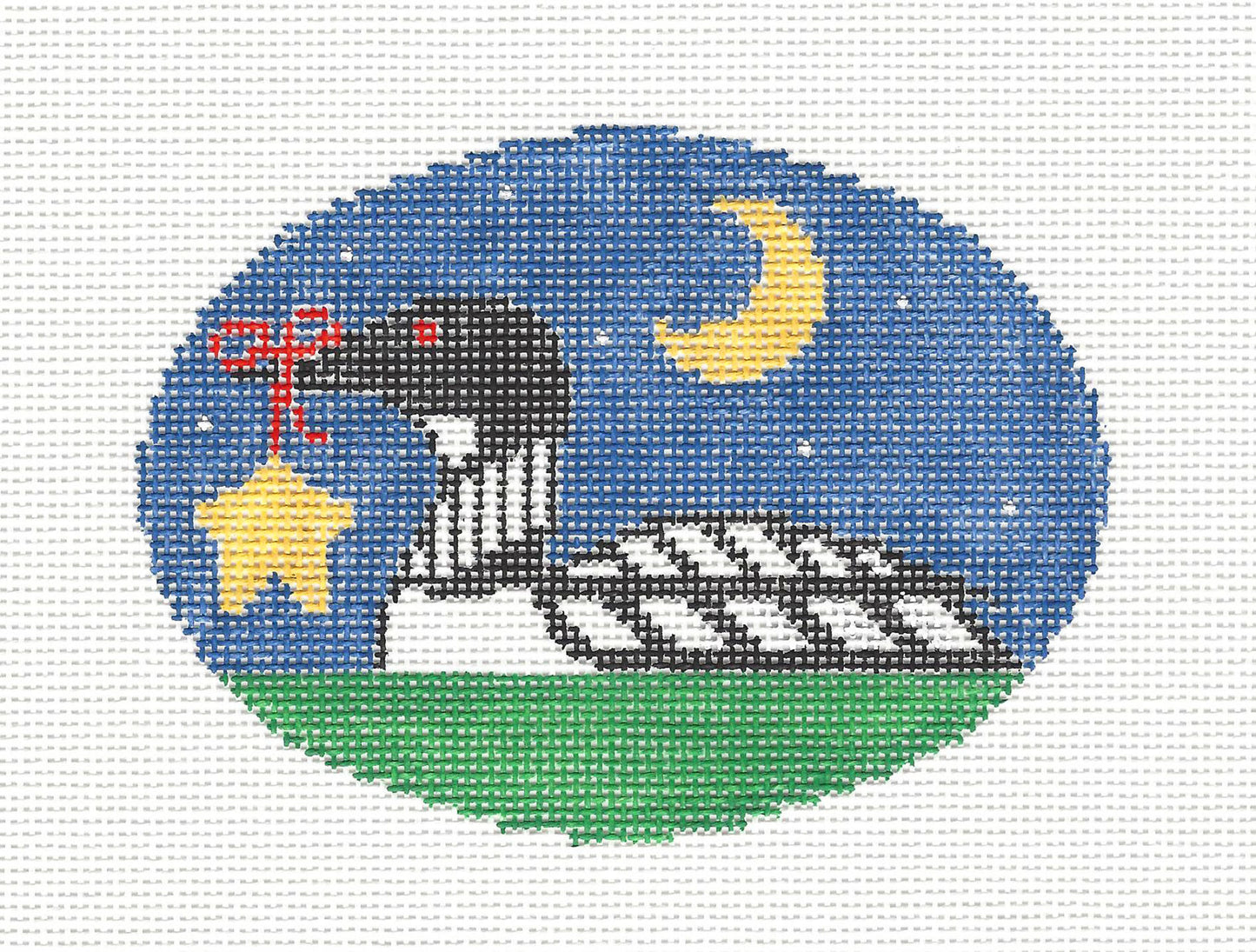 Bird Oval ~ Loon on the Lake Under the Moonlight with a Star handpainted 18mesh Needlepoint Canvas by Kathy Schenkel