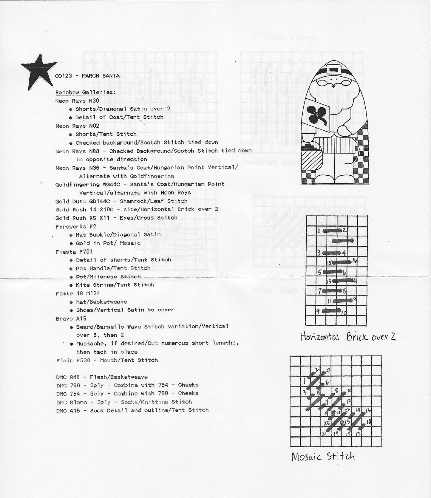 Canvas ~ March Irish Santa & STITCH GUIDE handpainted 18 mesh Needlepoint Canvas by Kathy Schenkel