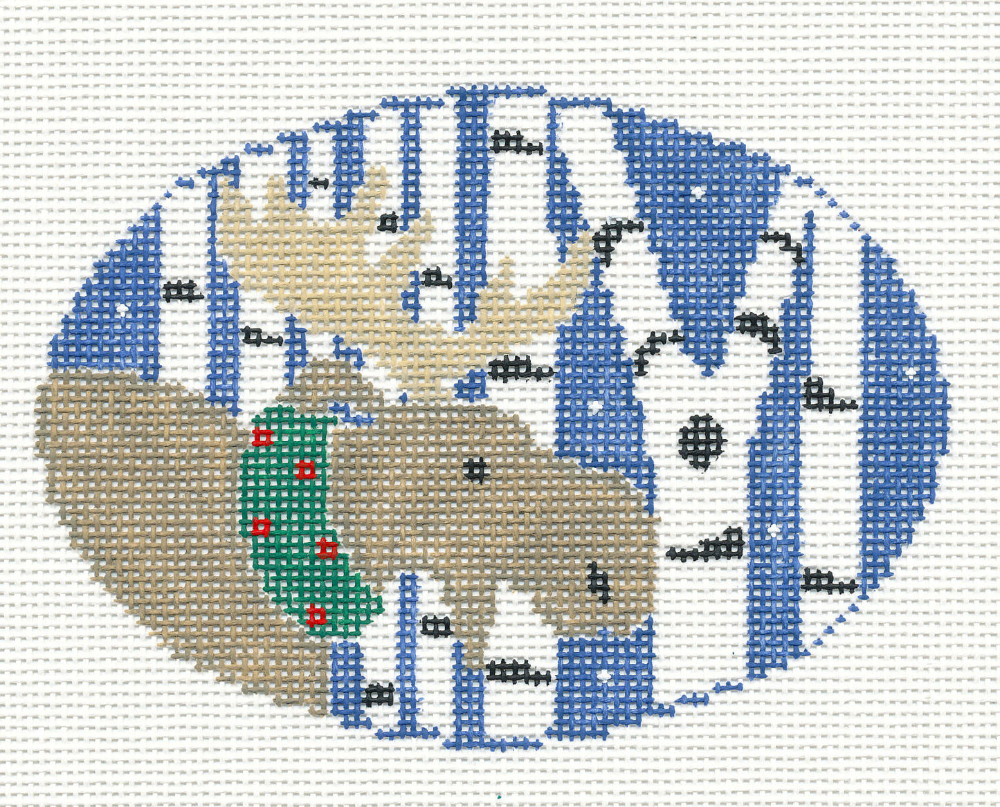 Oval ~ Woodland Moose in Winter Birch Trees 18 Mesh handpainted Needlepoint Canvas by Kathy Schenkel