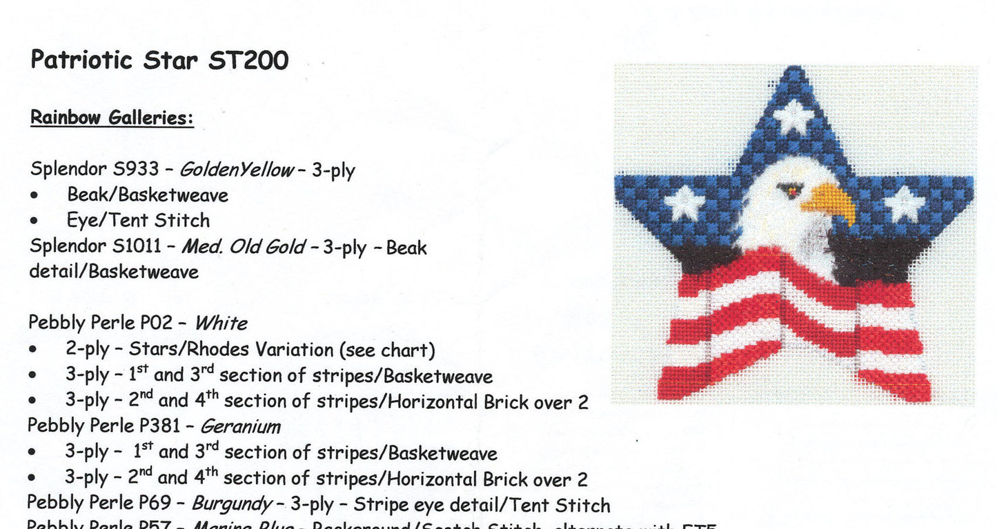 Star Canvas ~ Patriotic Star Canvas & STITCH GUIDE handpainted Needlepoint Canvas by Kathy Schenkel