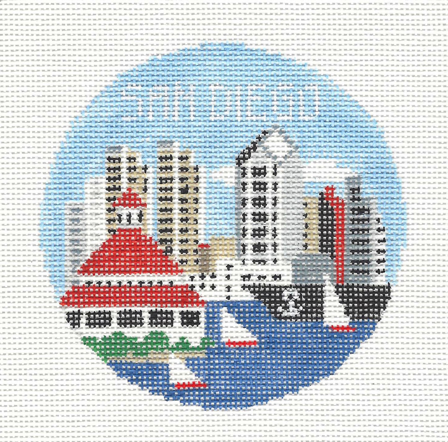 Travel Round ~ San Diego, California handpainted Needlepoint Canvas by Kathy Schenkel
