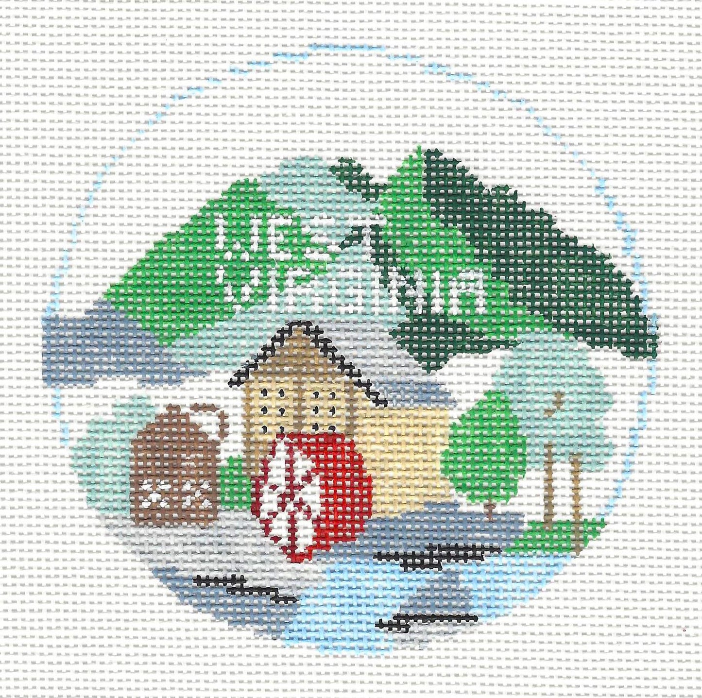 Travel Round ~ West Virginia handpainted Needlepoint Ornament Canvas by Kathy Schenkel