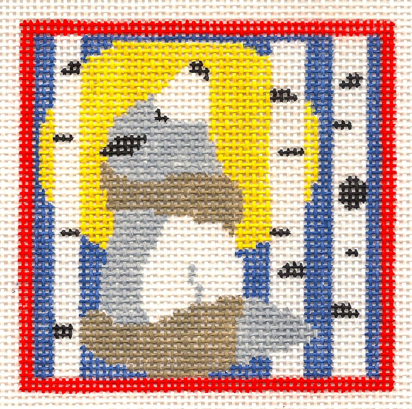 Canvas ~ Wolf in Birch Trees handpainted Needlepoint Canvas by Kathy Schenkel