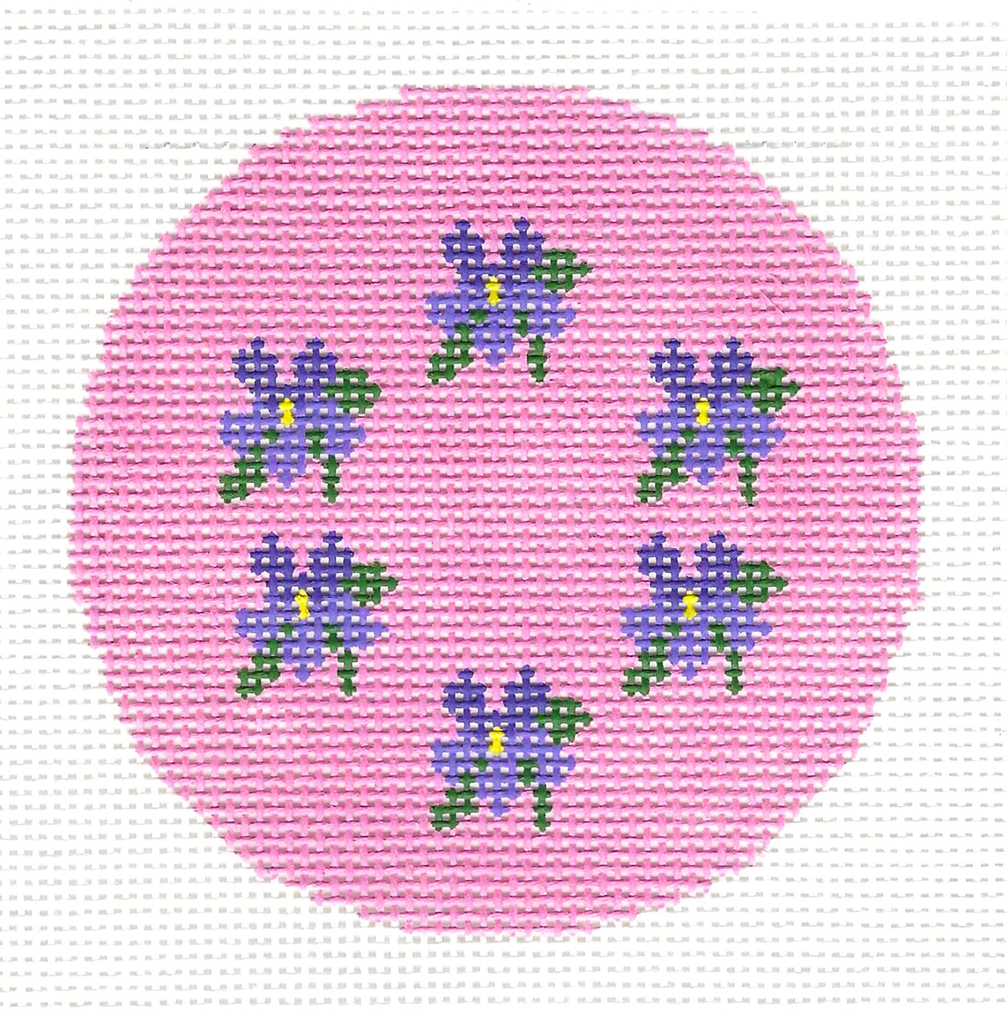 3" Round Floral ~ Circle of Violets on a Pink Background handpainted Needlepoint Canvas Ornament or Insert ~ 3" Rd. by LEE