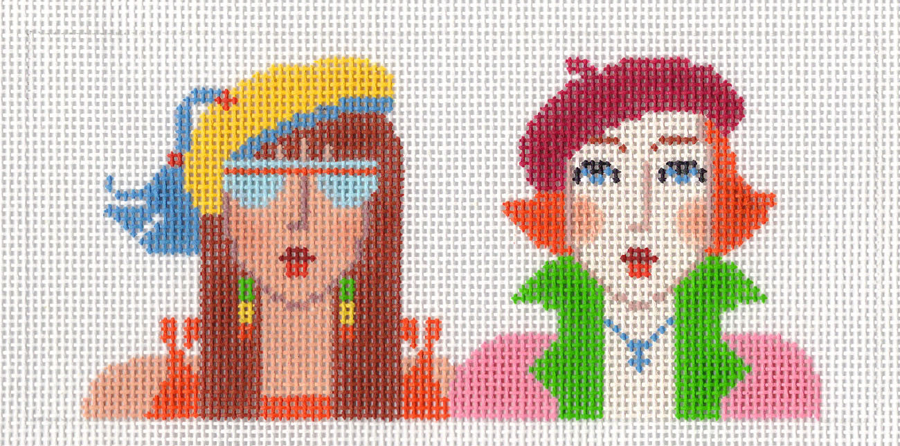 Canvas BB Insert ~ Two Girl Friends handpainted Needlepoint Canvas ~ BB Insert ~ 18 mesh by LEE