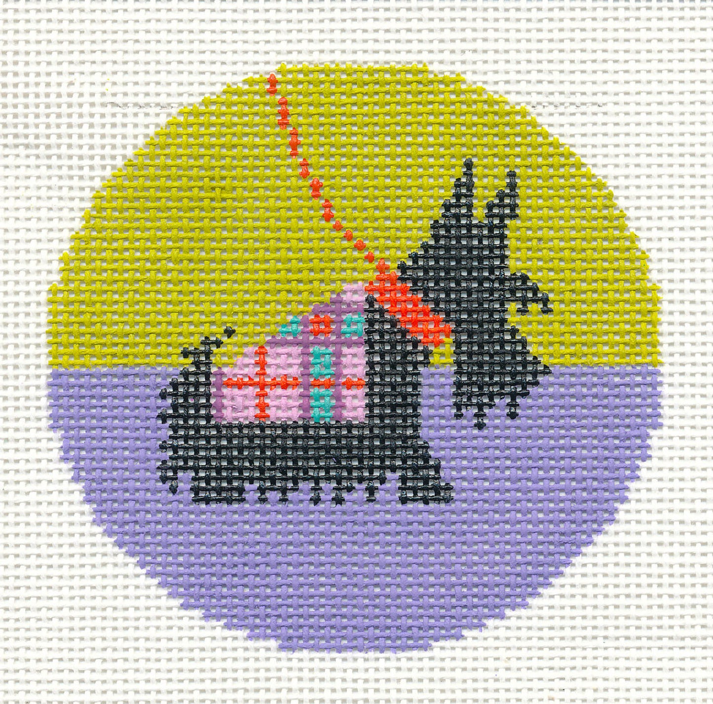 Dog Round ~ Black Scottie Dog handpainted 18 Mesh Needlepoint Canvas 3" Rd. Ornament or Insert by LEE
