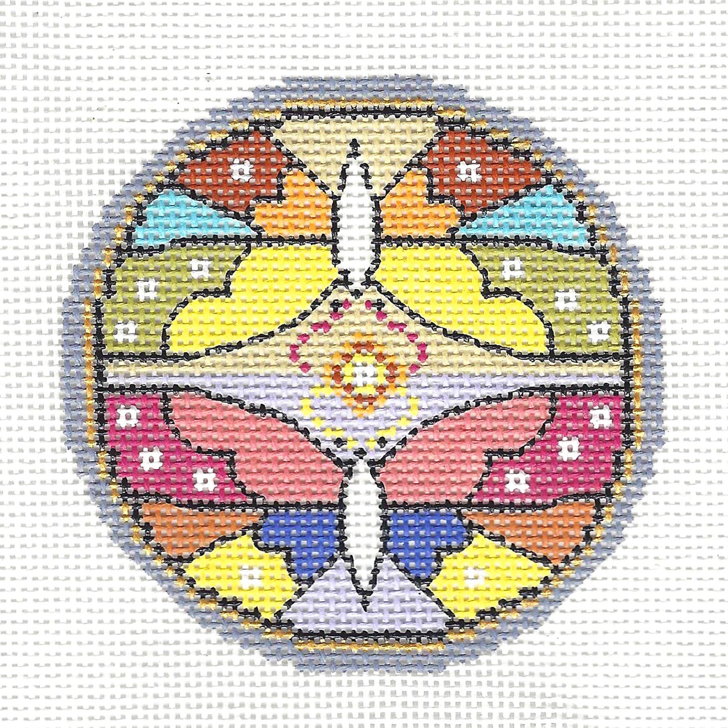 Round ~ Two Butterflies Deco handpainted Needlepoint Canvas Ornament by LEE
