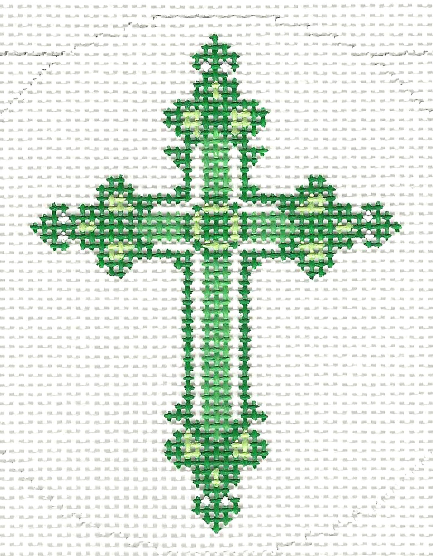 Cross ~ Elegant Green Ornate CROSS handpainted Needlepoint Canvas 3" Rd. Ornament by LEE