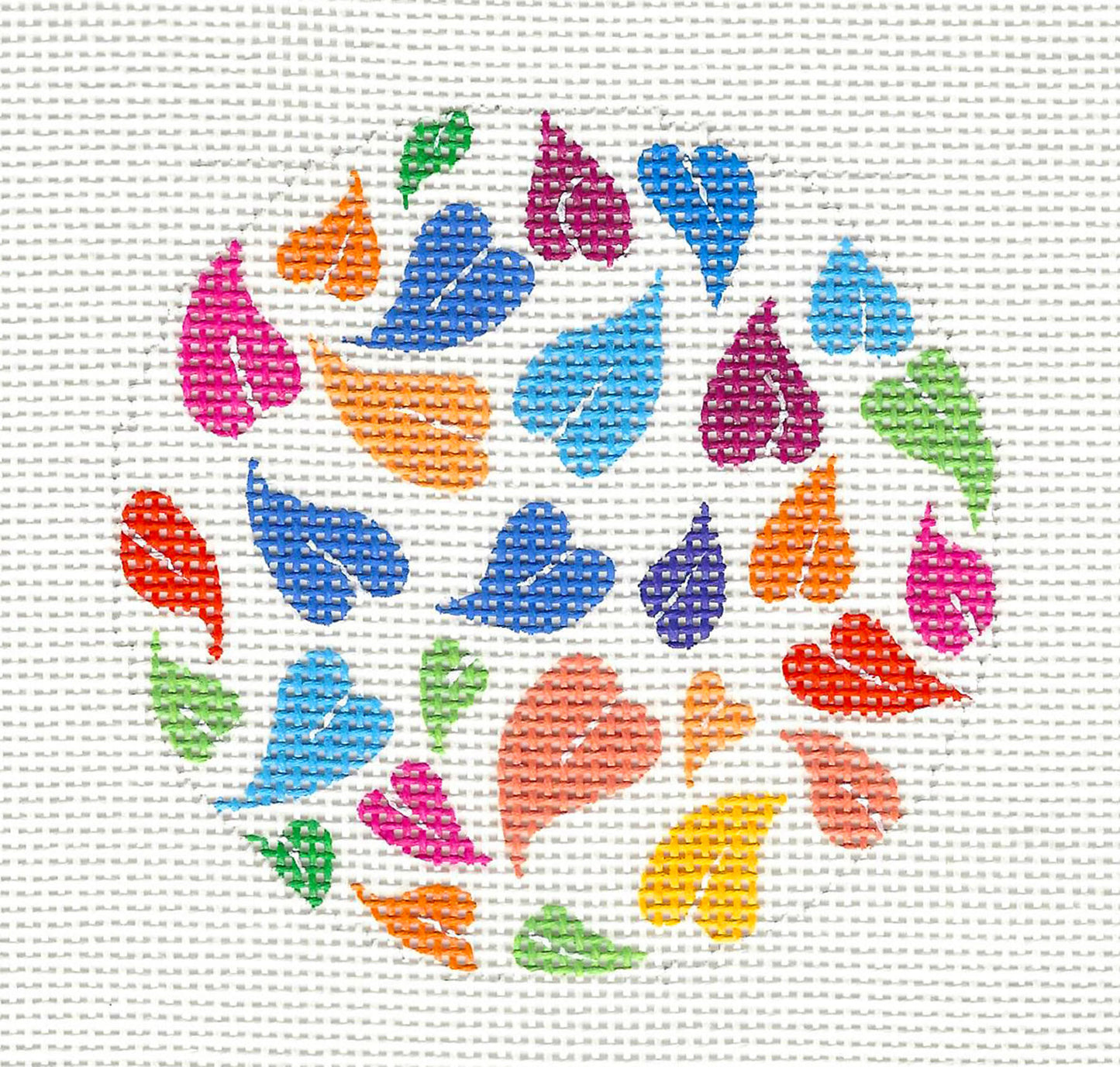 Round ~ Leaves & Hearts handpainted 3" Rd. Needlepoint Canvas Ornament or Insert by LEE