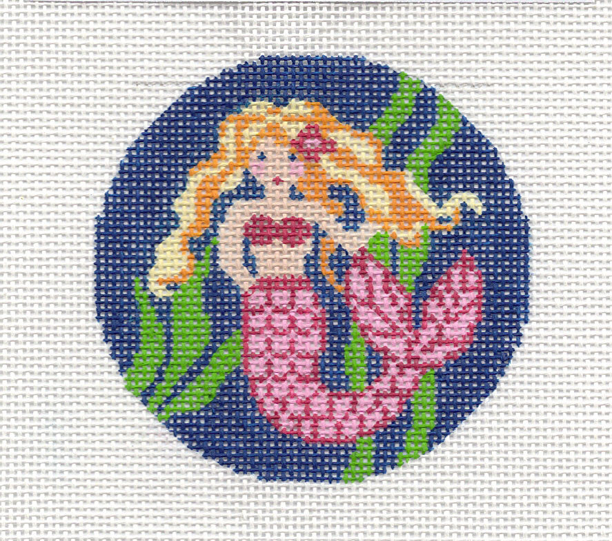 Round ~ Ocean Mermaid Adorable 3" Rd. handpainted 18 Mesh Needlepoint Canvas Ornament by LEE