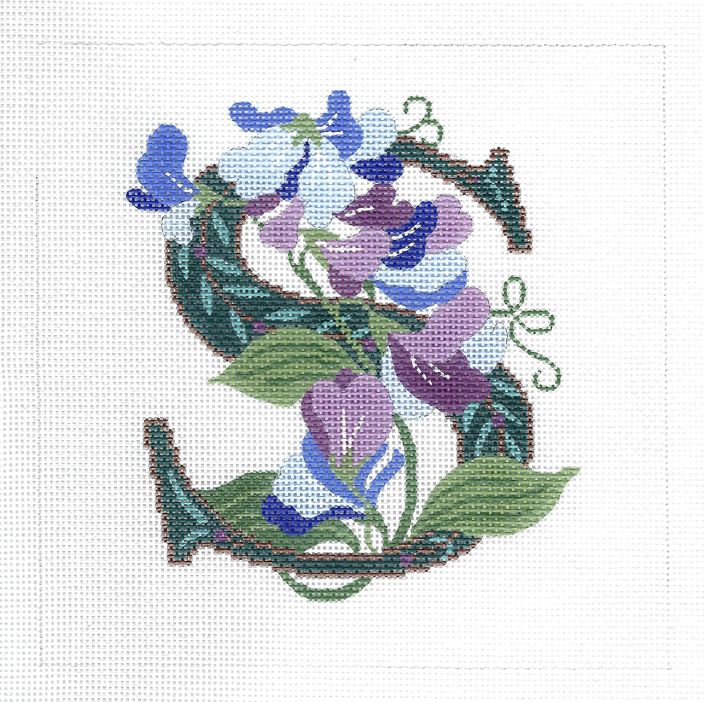 Alphabet Letter ~ S with Floral Sweet Pea handpainted 16 Mesh Needlepoint Canvas design by LEE