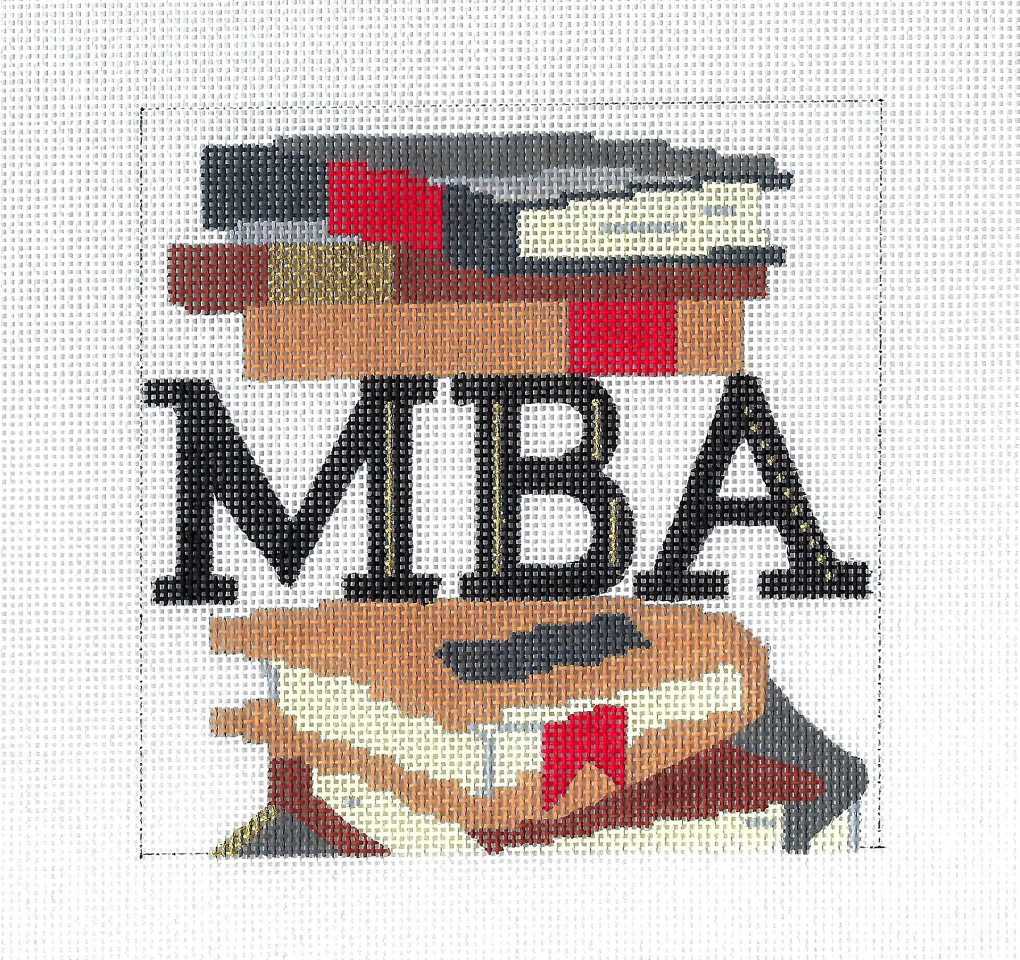 "MBA" ~ MBA Business Degree 5" Sq. handpainted Needlepoint Canvas by Melissa Prince