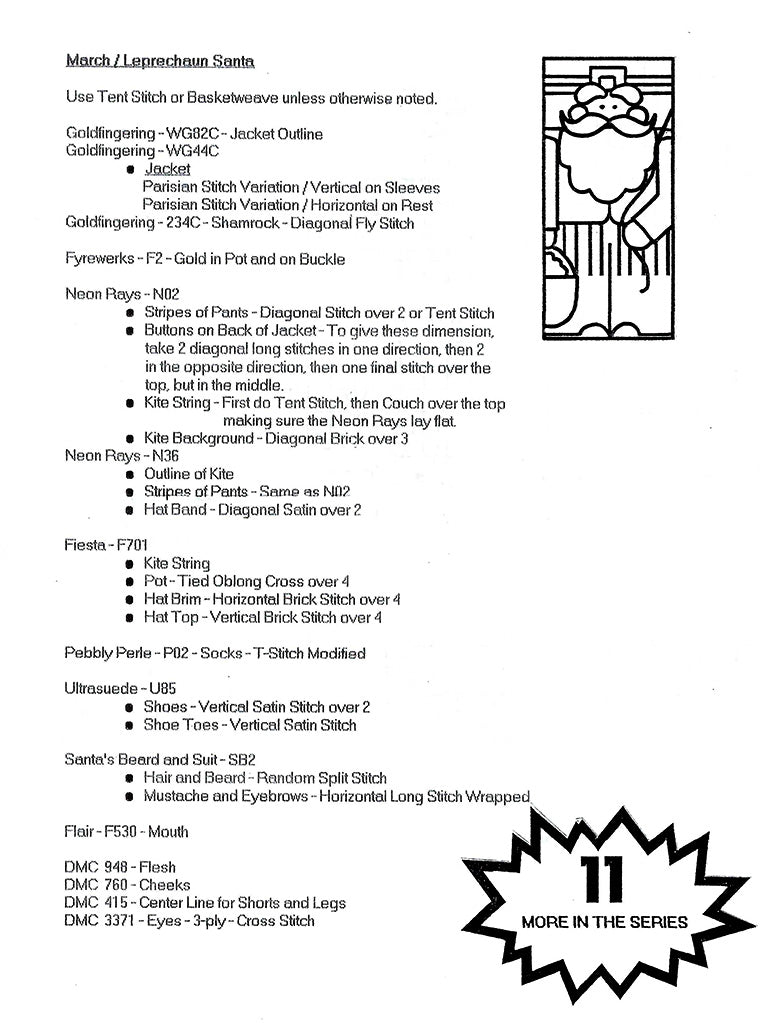 Roll Up Canvas ~ MARCH Irish Leprechaun Santa Roll-Up & STITCH GUIDE handpainted Needlepoint Canvas by Kathy Schenkel