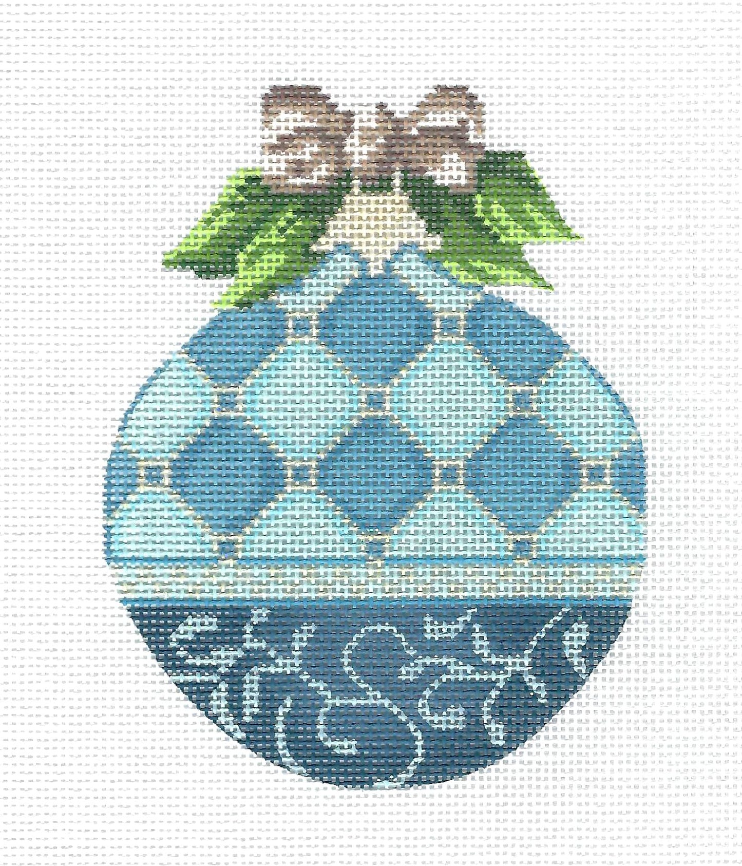 12 Months Canvases ~ Aquamarine for MARCH Monthly Ornament handpainted 18 Mesh Needlepoint Canvas by Kelly Clark