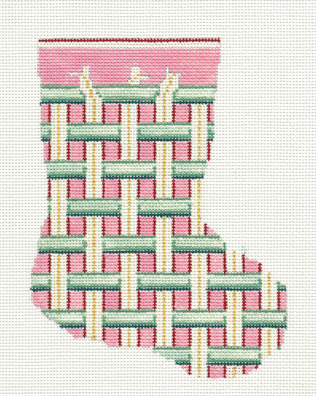 Stocking~Woven Ribbons Mini handpainted Needlepoint Canvas~by Needle Crossings