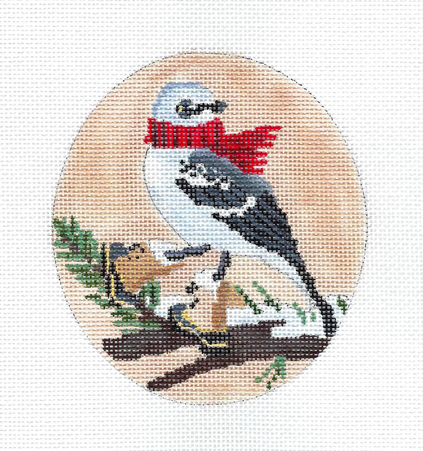 Bird Canvas ~ Mockingbird in Boots & Scarf Ornament Hand Painted Needlepoint Canvas by Scott Church