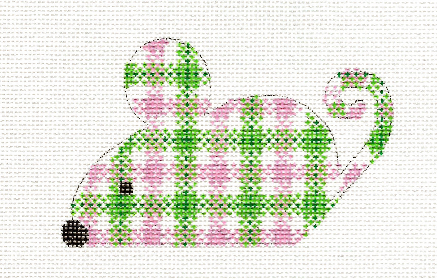 Mouse ~ Pink & Green Plaid Springtime Mouse 18 Mesh handpainted Needlepoint Canvas by CH Designs ~ Danji