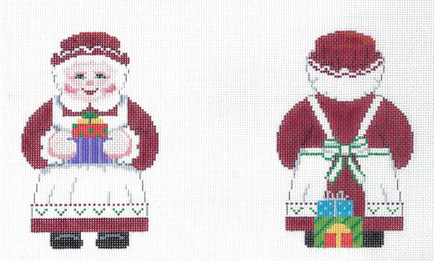 Christmas ~ Mrs. Claus with Gifts 2 Sided Ornament handpainted Needlepoint Canvas by Susan Roberts