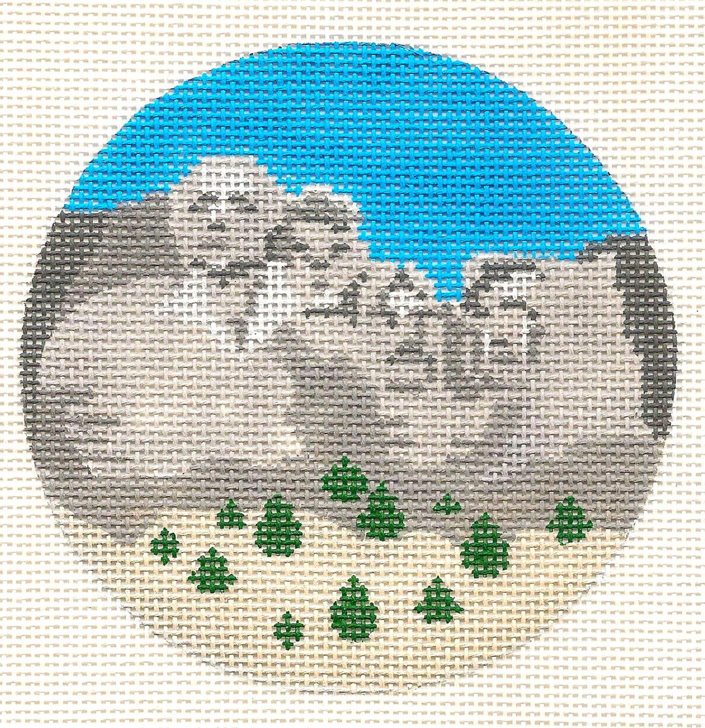 Travel Round ~ SOUTH DAKOTA featuring Mt. Rushmore 4" Rd. handpainted 18 Mesh Needlepoint Canvas by Painted Pony