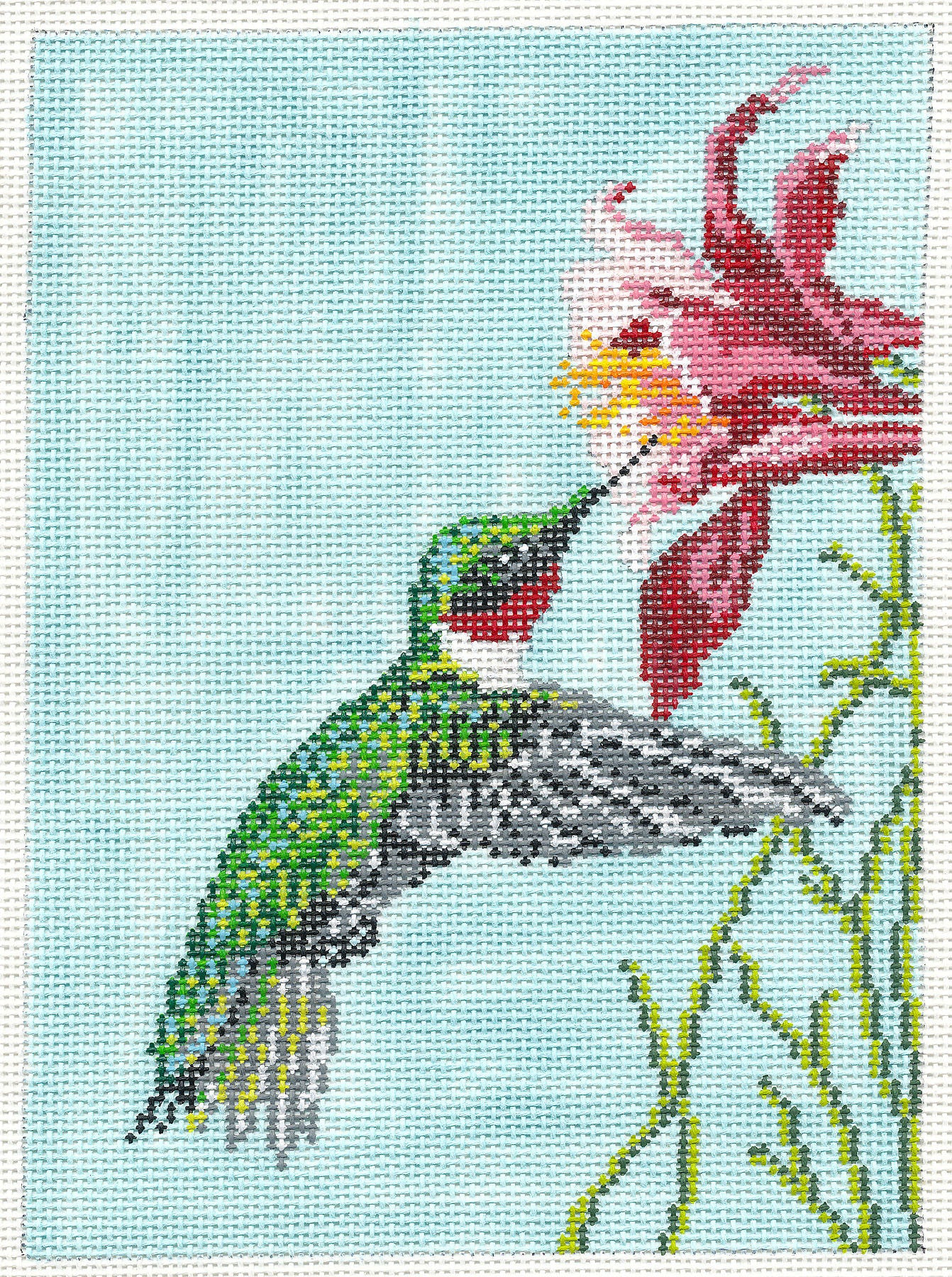 Bird Canvas ~ Elegant Ruby Throated Hummingbird Bird handpainted 18 me –  Needlepoint by Wildflowers