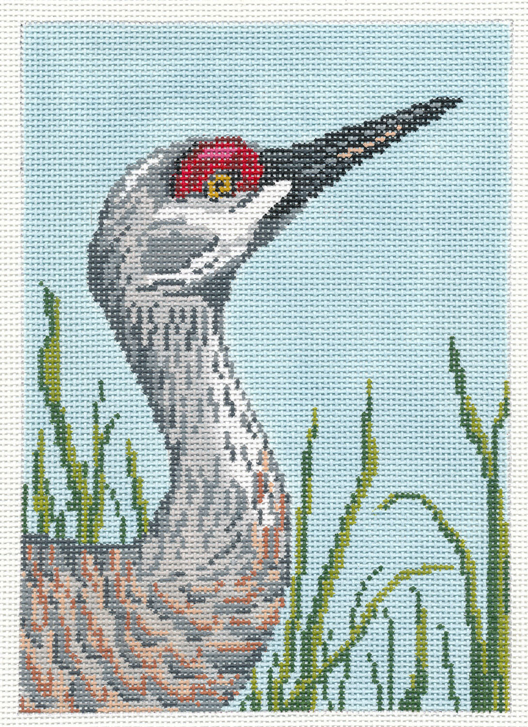 Canvas~Elegant Sandhill Crane handpainted Needlepoint Canvas~by Needle Crossings