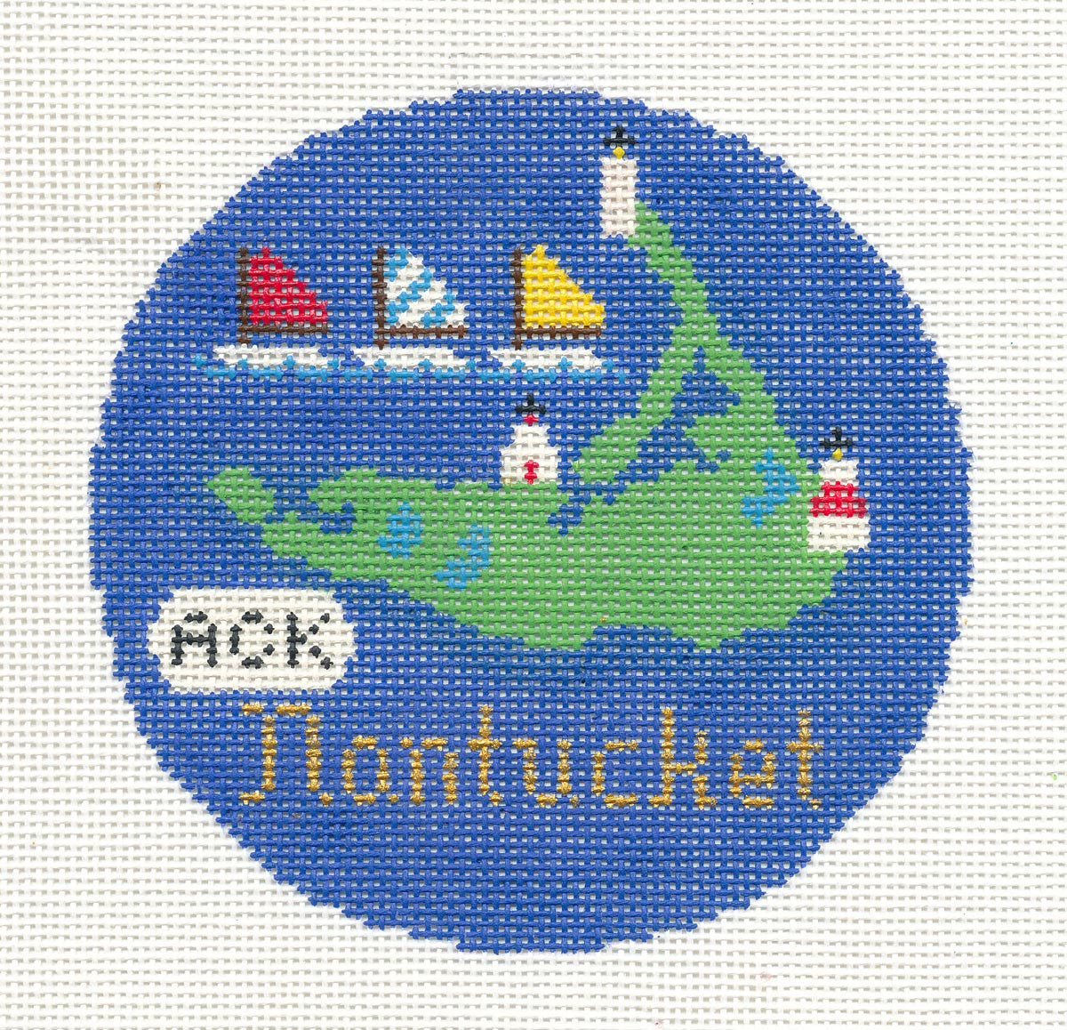Travel Round ~ Nantucket Island, Massachusetts 4.25" Rd. handpainted Needlepoint Canvas by Silver Needle