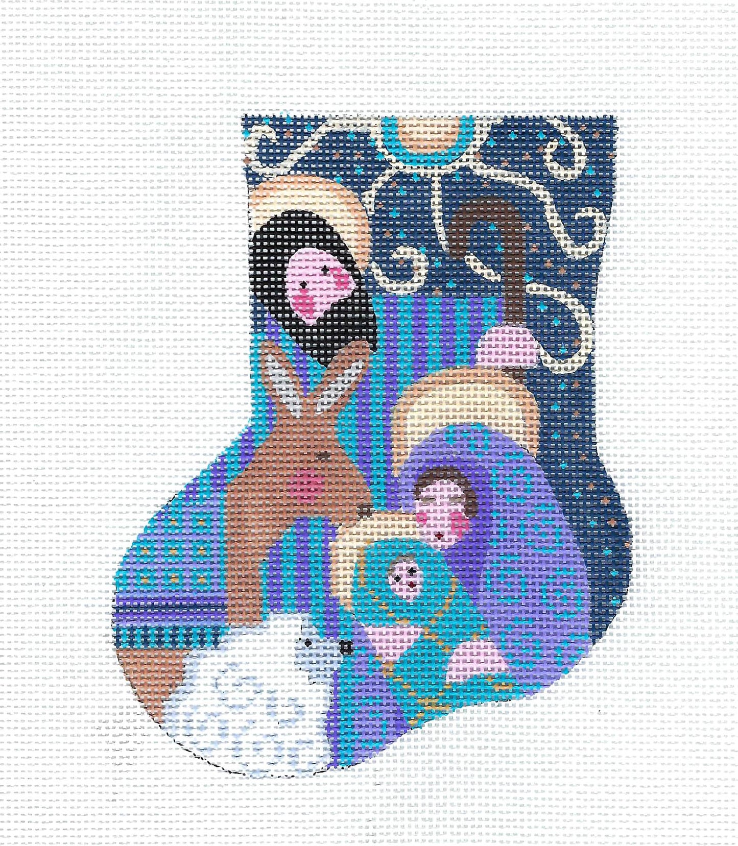 Christmas Nativity ~ Holy Family & Animals Mini Stocking 18 Mesh handpainted Needlepoint Canvas By CH Designs from Danji
