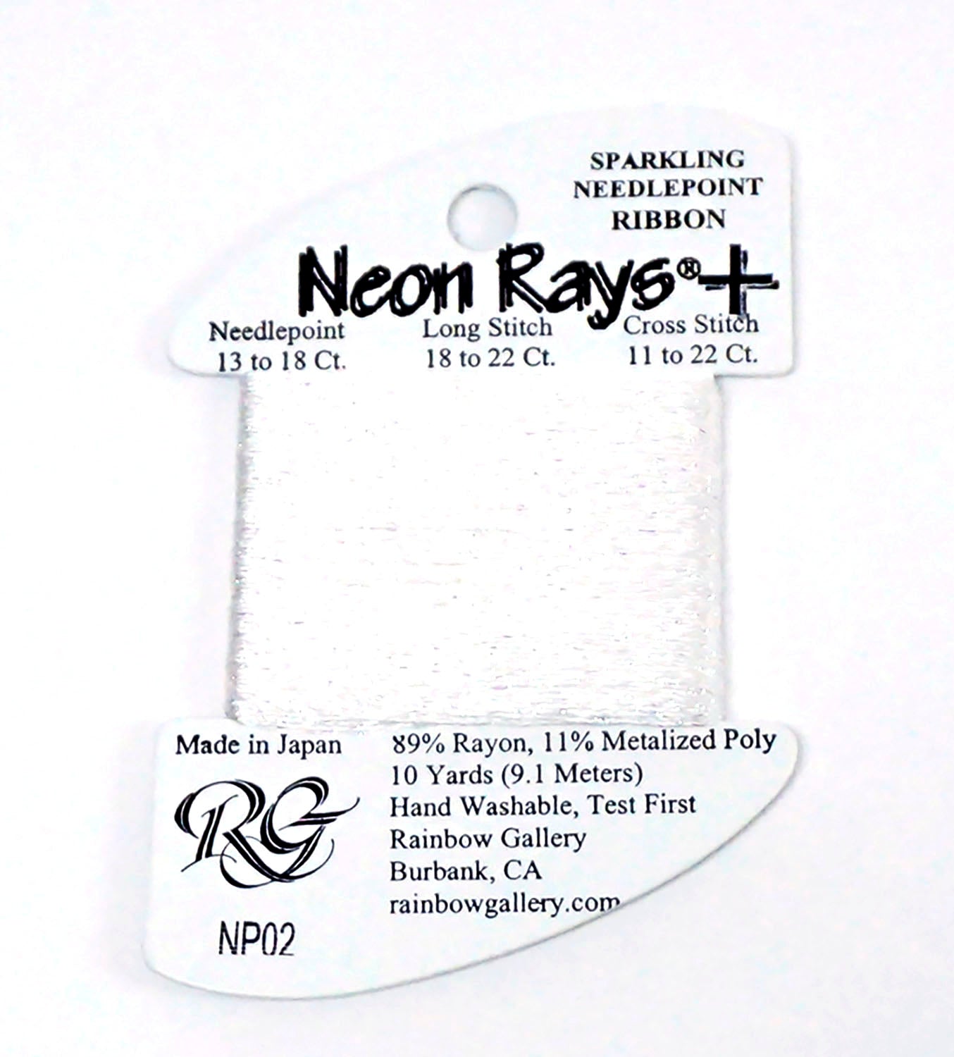 Threads ~ Neon Rays+ "Plus" #NP02 "White" Sparkling Stitching Ribbon for Needlepoint by Rainbow Gallery