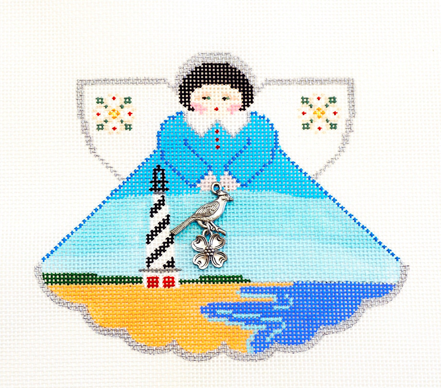 Angel ~ North Carolina Lighthouse Angel Ornament & Charms handpainted 18 Mesh Needlepoint Canvas Painted Pony