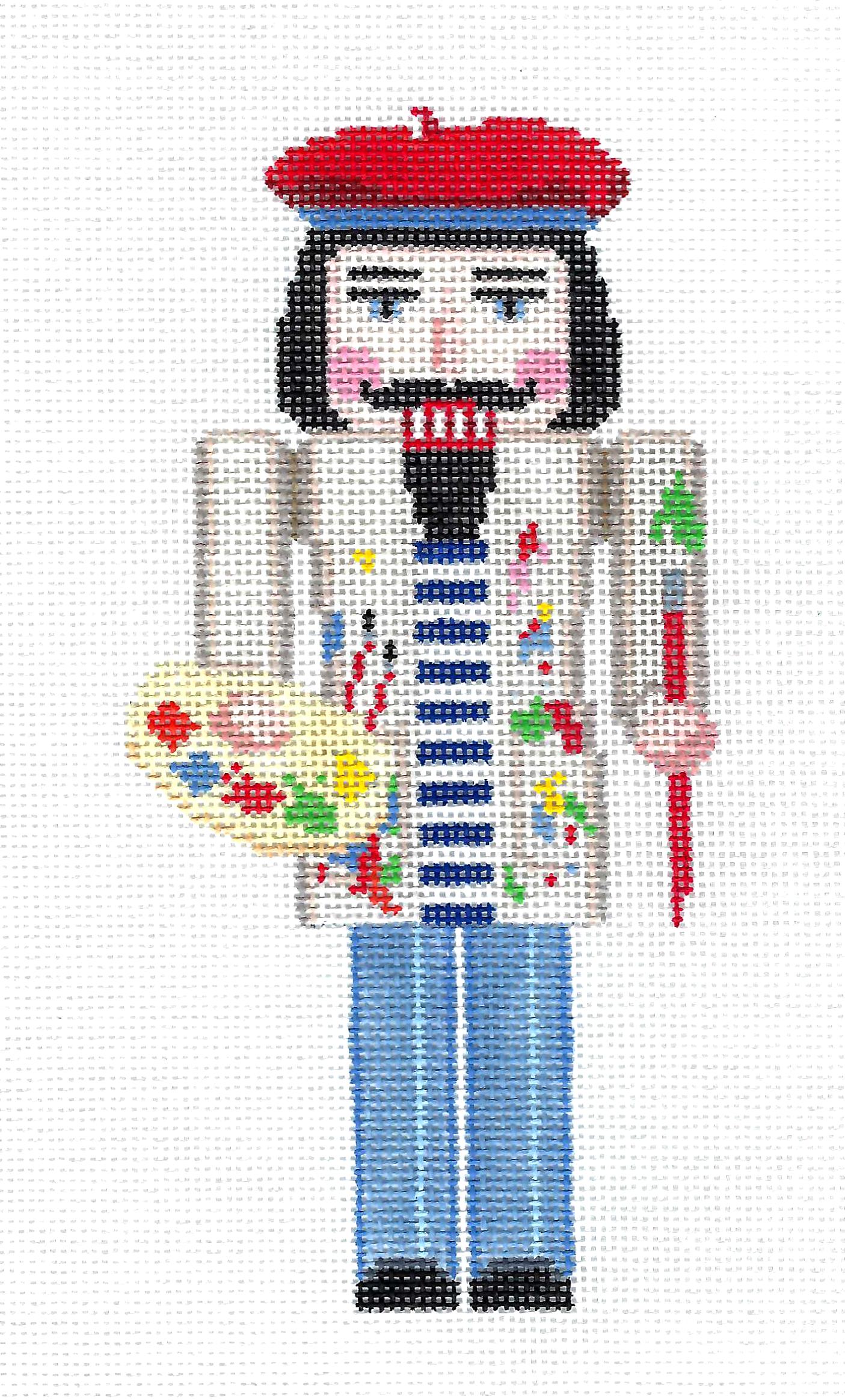 Nutcracker ~ Artist Nutcracker with Paints & Brush 18 mesh handpainted Needlepoint Ornament by Susan Roberts