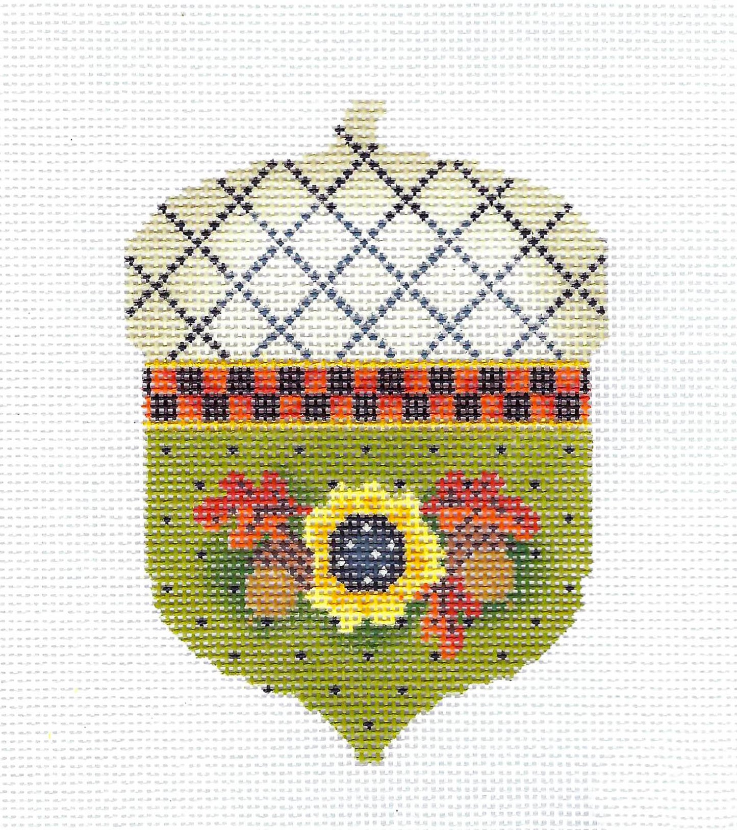 Kelly Clark Acorn ~ Oak-n-Fleur Acorn handpainted Needlepoint Ornament Canvas by Kelly Clark