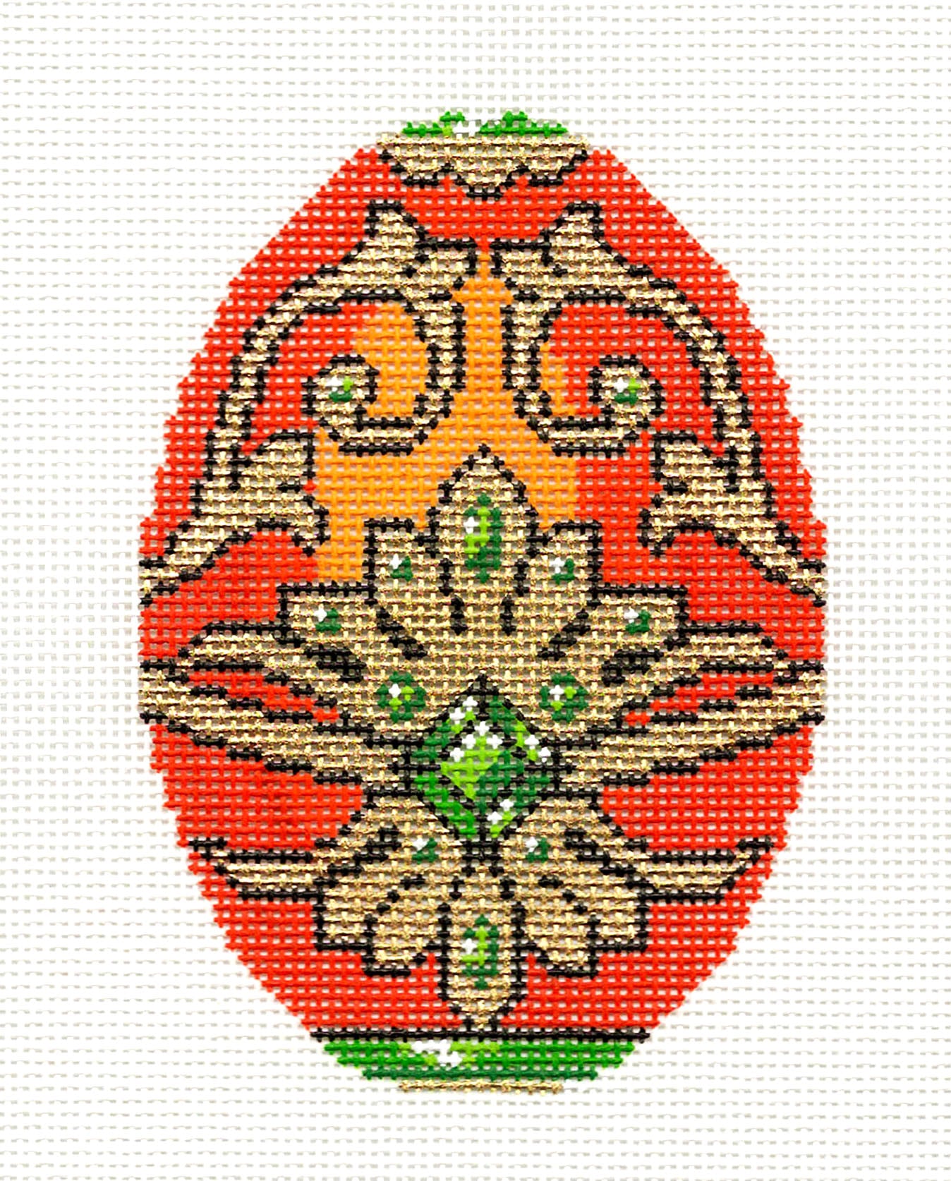 Faberge Egg ~ Elegant Jeweled EGG handpainted Needlepoint Canvas Ornament by LEE