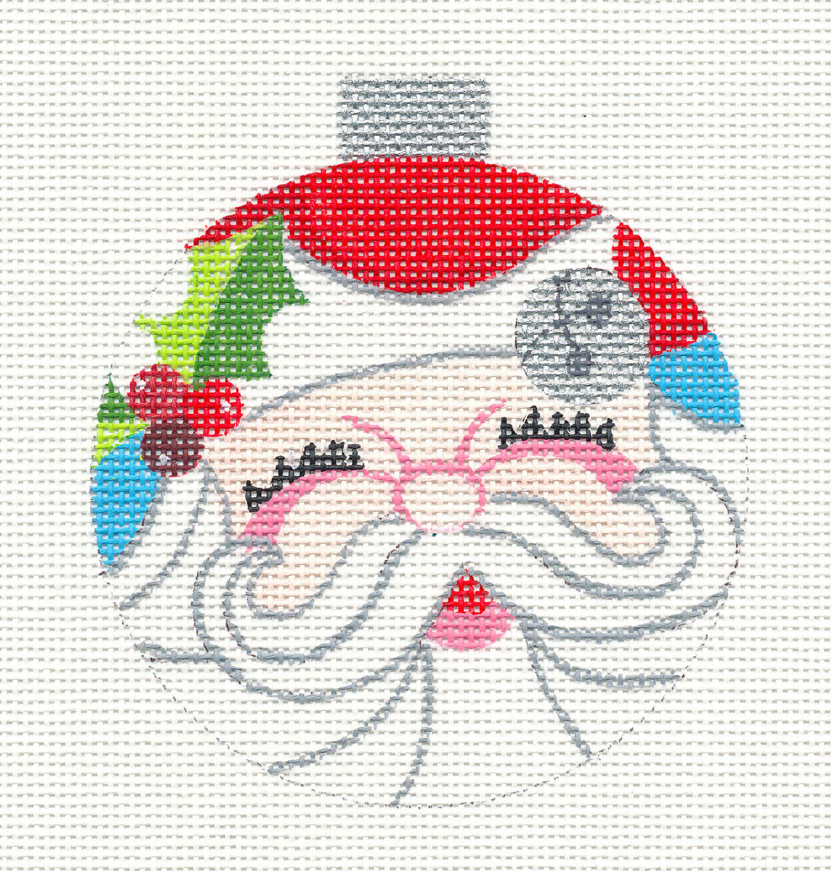Christmas Round ~ Jolly Santa Claus Christmas Ornament handpainted Needlepoint Canvas by Raymond Crawford