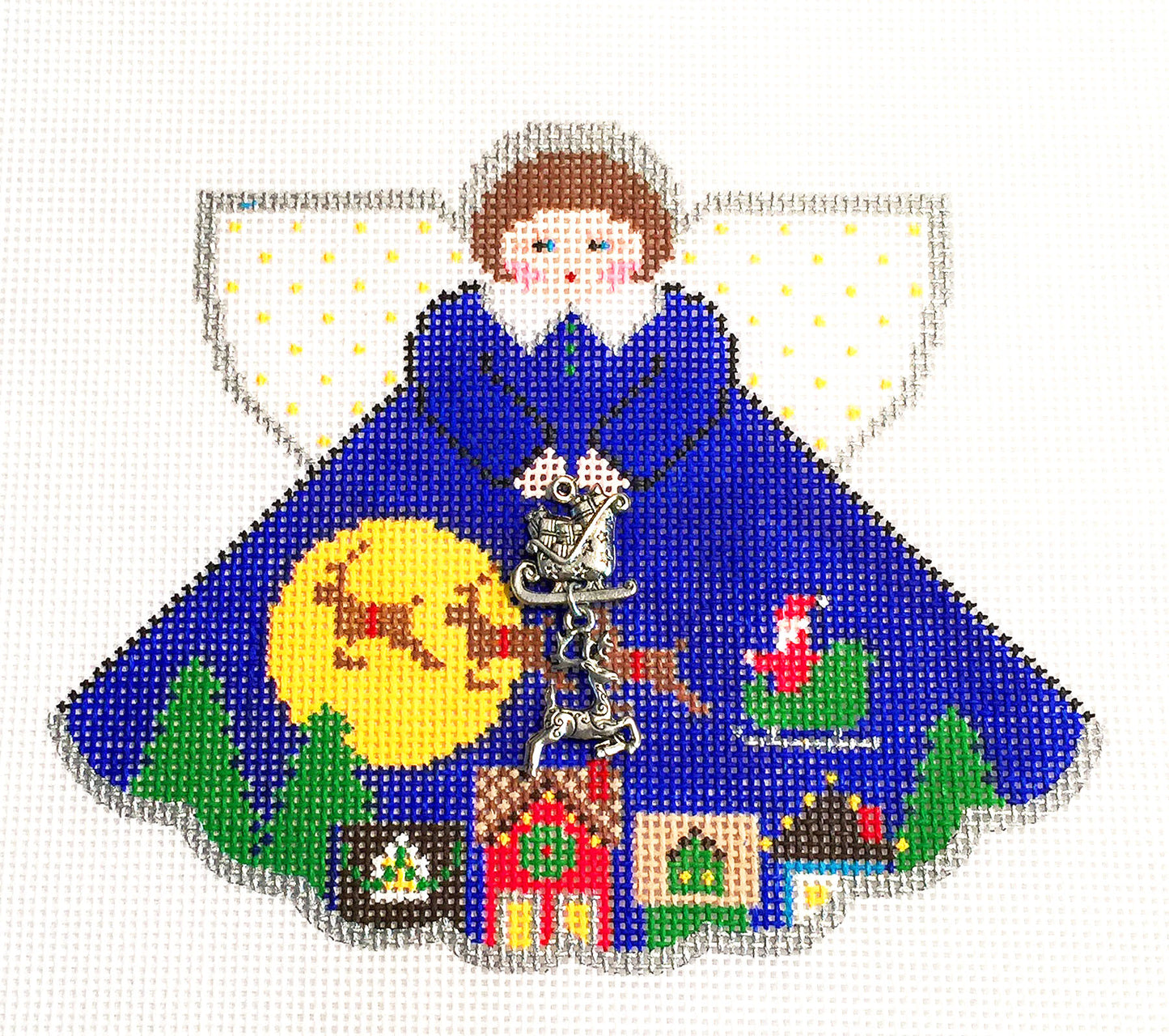 Angel ~ Christmas Over the Rooftops Angel & Charms handpainted Needlepoint Canvas by Painted Pony