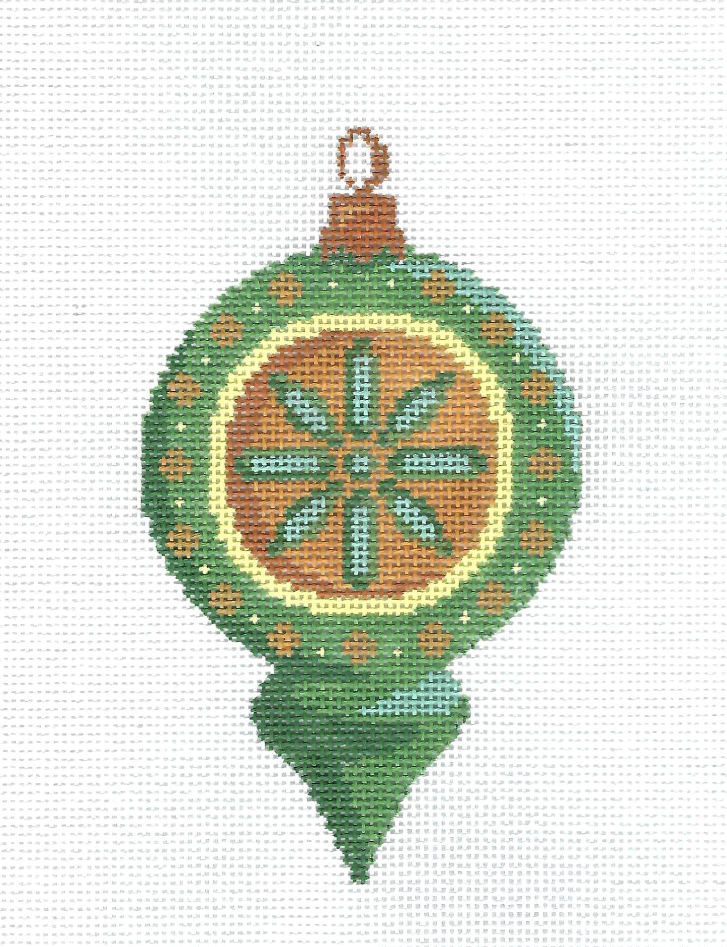 Green & Yellow handpainted 18 Mesh Needlepoint Ornament Canvas by Abigail Cecile from PLD