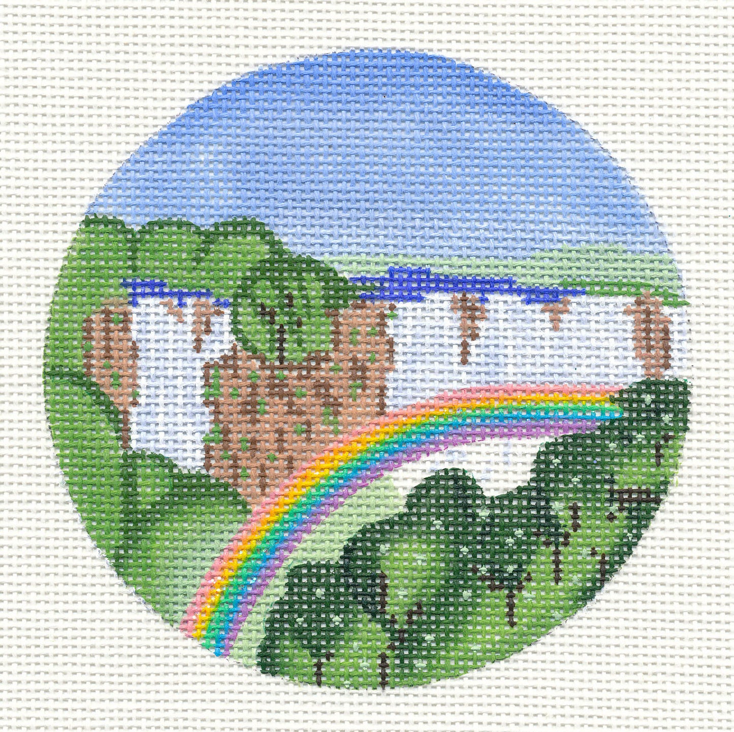 Round ~ AFRICA ~ Zimbabwe, Victoria Falls 4" handpainted 18 Mesh Needlepoint Canvas by Painted Pony