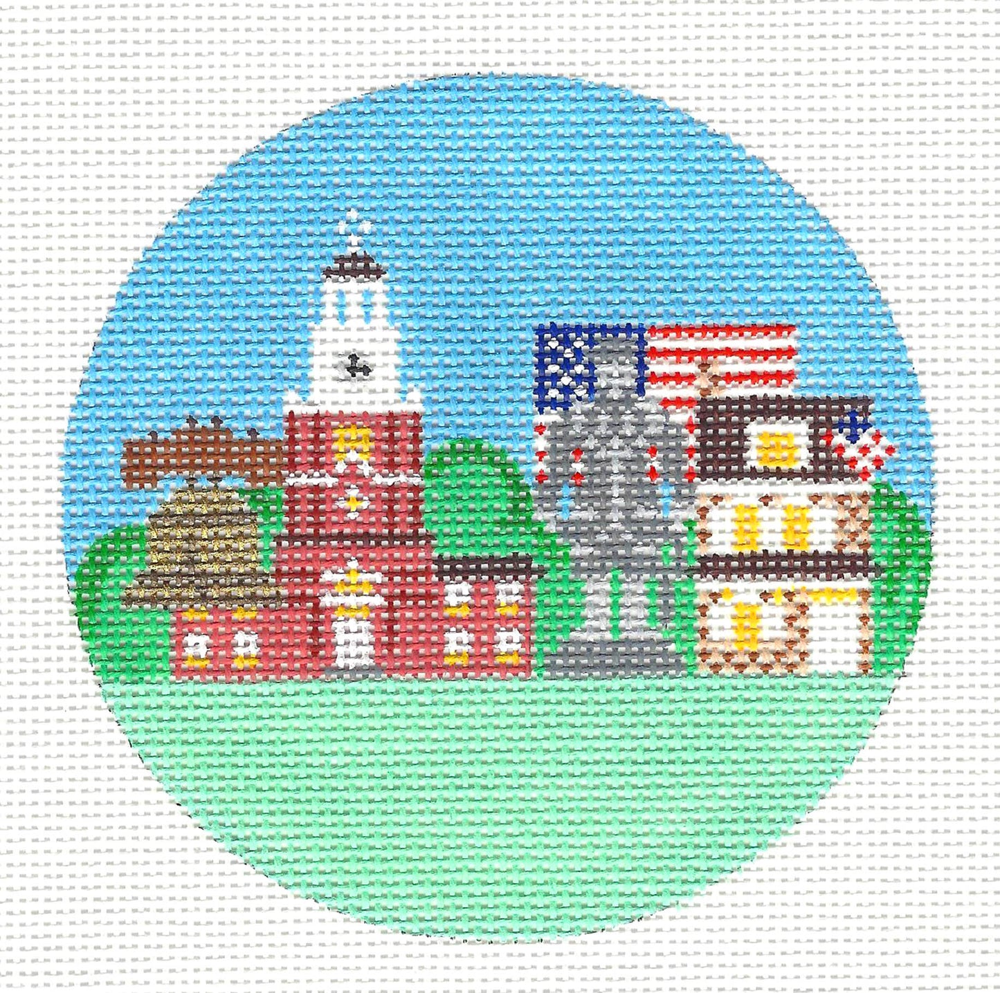 Round~4" Philadephia~ Destination round handpainted Needlepoint Canvas~ by Painted Pony Designs **MAY NEED TO BE SPECIAL ORDERED**