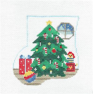 CANVAS SET ~ SANTA & CHRISTMAS TREE CANVAS SET HP 18 Mesh Needlepoint Mini Stocking Ornament by Kathy Schenkel