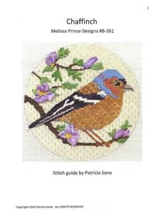 Bird Round ~ Chaffinch Bird & STITCH GUIDE 4" Needlepoint Ornament Canvas by Melissa Prince