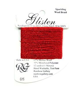 GLISTEN Sparkling Braid #15 TRUE RED Needlepoint Stitching Fiber Thread by Rainbow Gallery