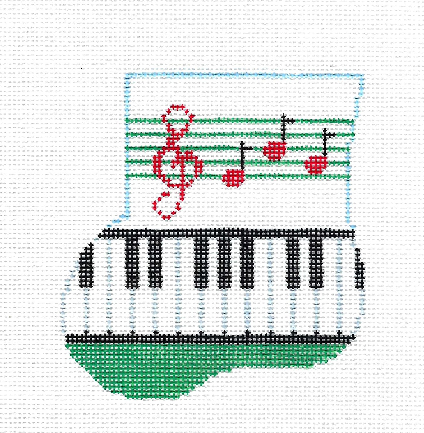 Christmas ~ Christmas PIANO Musical Mini Stocking handpainted 18 Mesh Needlepoint Canvas by Kathy Schenkel