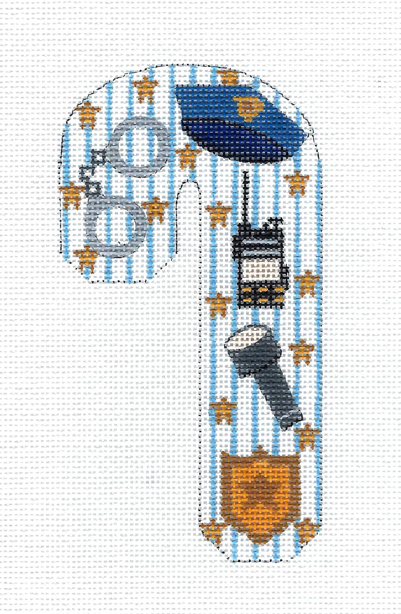 Candy Cane ~ POLICE OFFICER Medium Candy Cane 18 Mesh handpainted Needlepoint Canvas by CH Designs ~ Danji