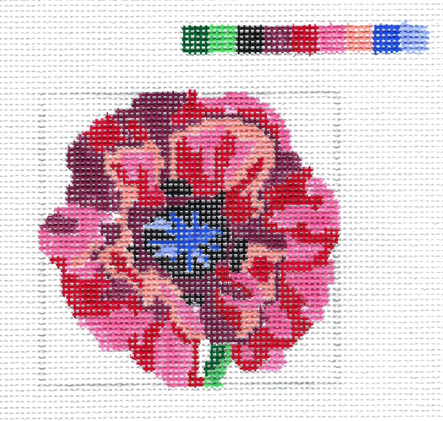 Coaster ~ Poppy Blossom 4" Square COASTER handpainted 13 mesh Needlepoint Canvases by Jean Smith