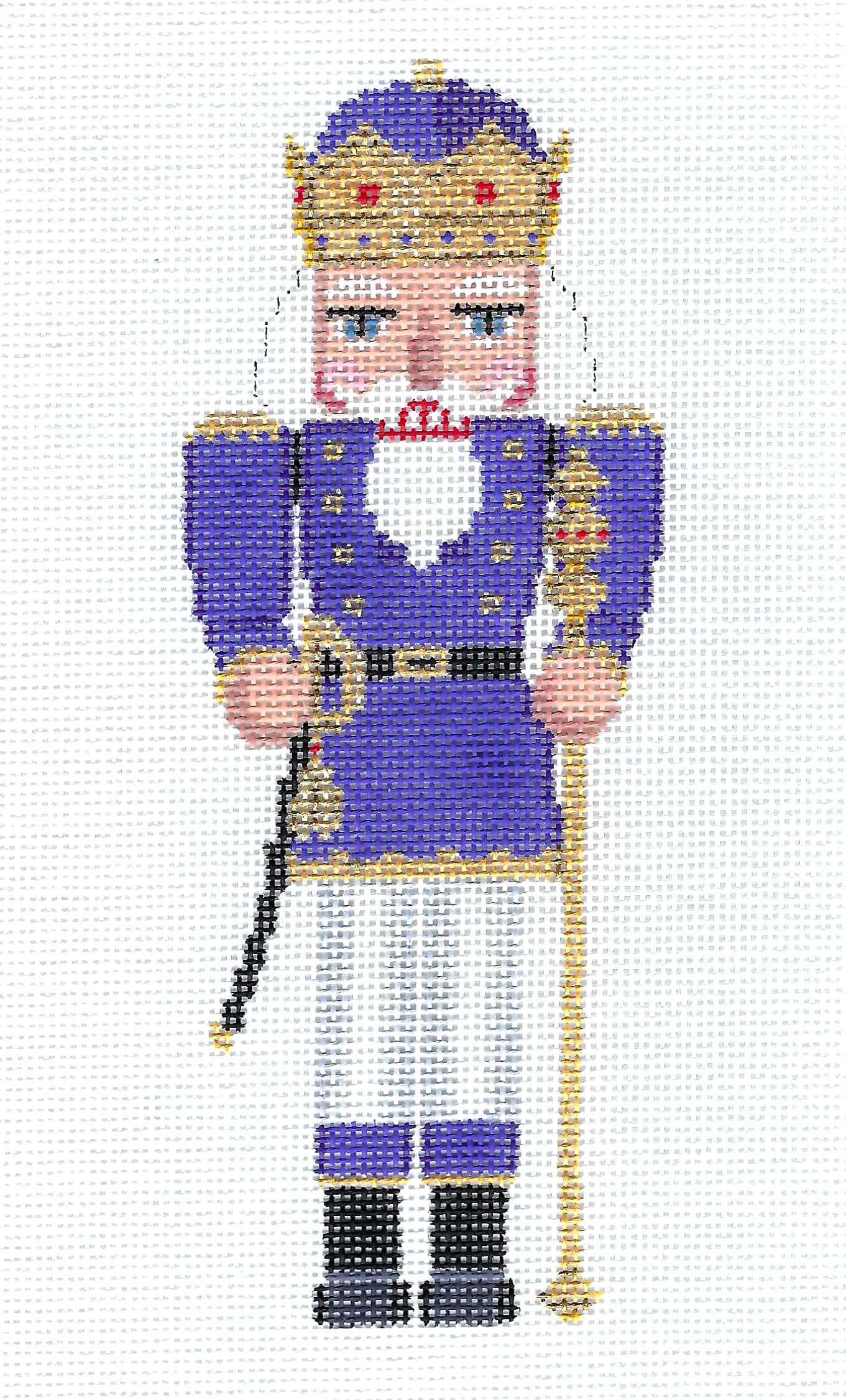 Christmas Nutcracker ~ Purple Nutcracker King with Sword & Staff handpainted Needlepoint Ornament by Susan Roberts