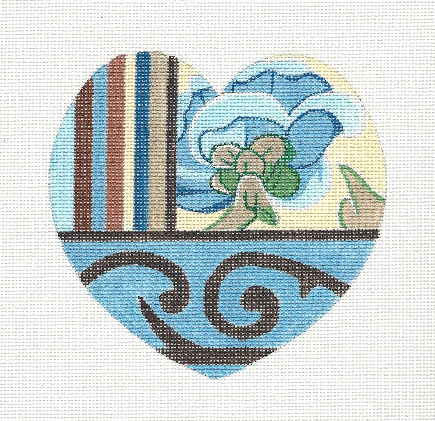 Heart ~ Blue Floral Heart Ornament handpainted Needlepoint Canvas by Raymond Crawford